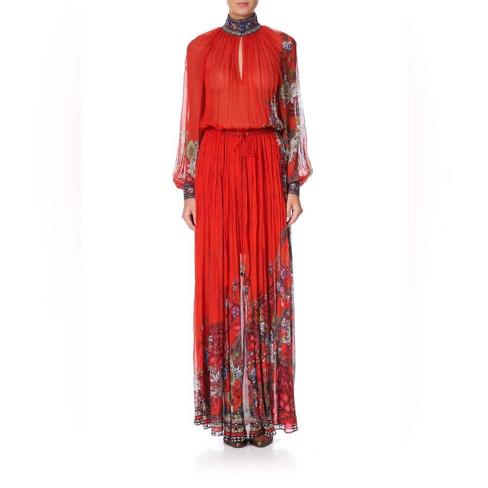 Camilla  Wondering Waratah Long Sleeve Dress With Collar in Small